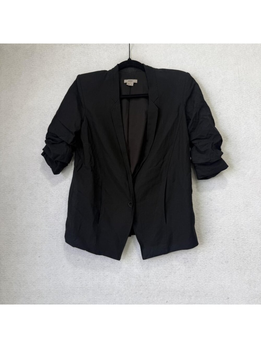 HELMUT Blazer Womens 2 Black Ruched Sleeve One Button Lined Made USA Jacket